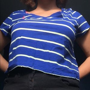 Blue and Yellow-Striped Crop Top
